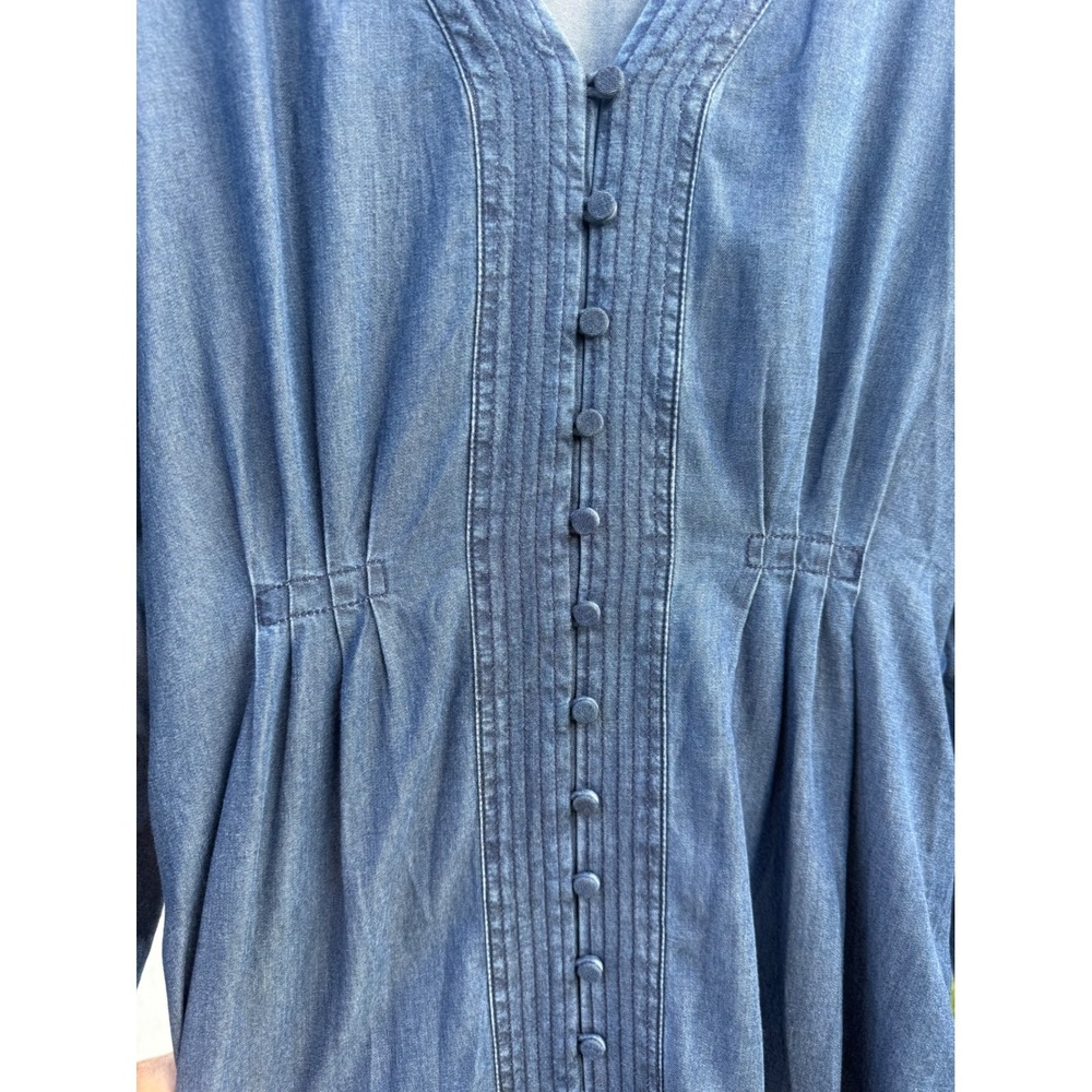 Madewell NZ187 Chambray Lyocell Button Front Puff Sleeve Mini Dress Size 2 - Picture 8 of 12